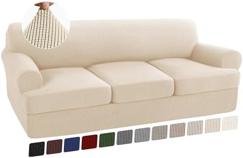 Turquoize 4 Piece T Cushion Sofa Slipcovers Stretch Fit Biscotti Beige