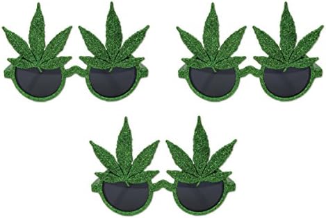 Beistle 3-Piece Glittered Weed Glasses Green 1
