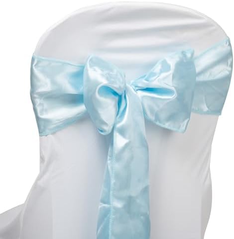 Fynite 50 Pack Satin Chair Covers Sashes Bows Baby Blue