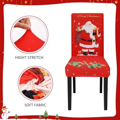 2PCS Christmas Santa Chair Covers Stretch Washable Dining Chair Decor