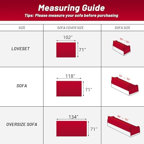 MYSKY HOME 71X134 Inch Red Sofa Cover