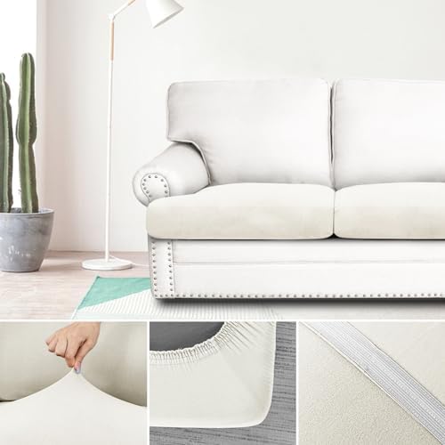 Molasofa T-Cushion Sofa Slipcovers Set 3 Piece Ivory Stretch Spandex