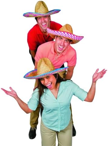 Fun Express 12 Straw Sombrero Hats Brown