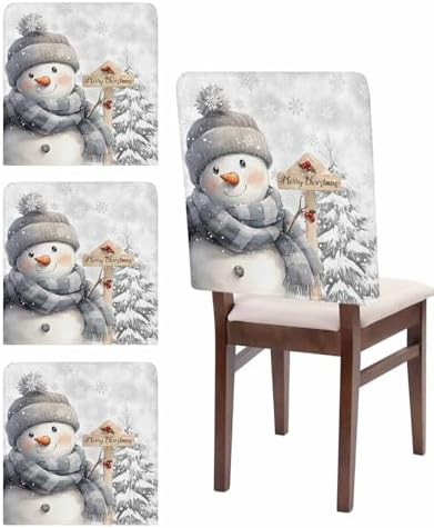 Christmas Chair Covers Set of 4 Snowman Slipcover for Dining Chairs
