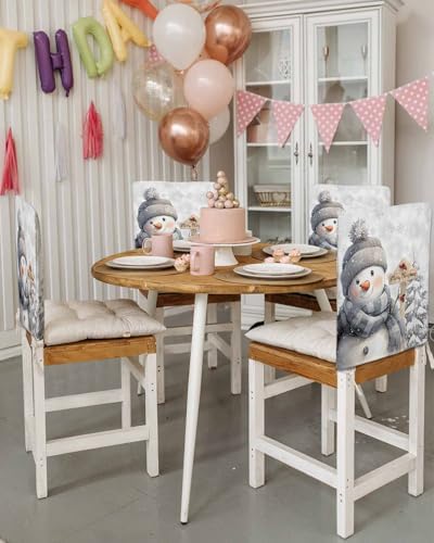 Christmas Chair Covers Set of 4 Snowman Slipcover for Dining Chairs