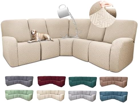 Waterproof Recliner Sectional Couch Cover 5 Seater Beige