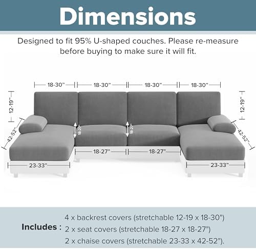 Hudson Comfort U Shaped Sectional Couch Covers 8 Pcs Gray