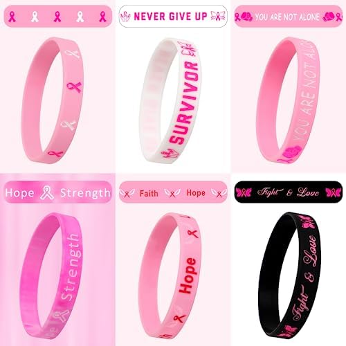 JUNEBRUSHS 42pcs Breast Cancer Awareness Silicone Wristbands