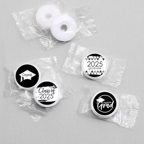 Big Dot of Happiness 2025 Black and White Graduation Candy Sticker Favors