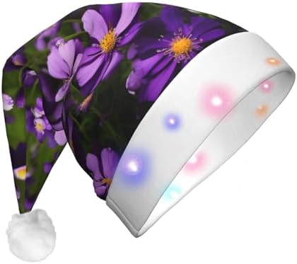 Purple Flowers Print Christmas LED Santa Hat for Festive Events