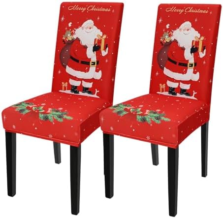 2PCS Christmas Santa Chair Covers Stretch Washable Dining Chair Decor