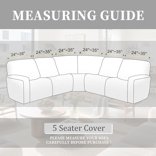 Waterproof Recliner Sectional Couch Cover 5 Seater Beige