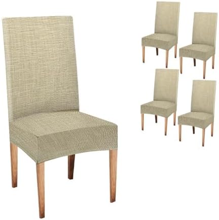 Rustic Texture Dining Chair Covers 4 Pack Natural Canvas Stretch Slipcovers