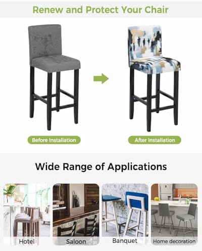 Modern Canvas Bar Stool Covers Set of 2 with Abstract Art Design