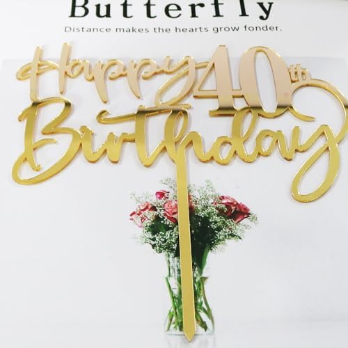 Happy 40th Birthday Cake Topper Mirrored Gold
