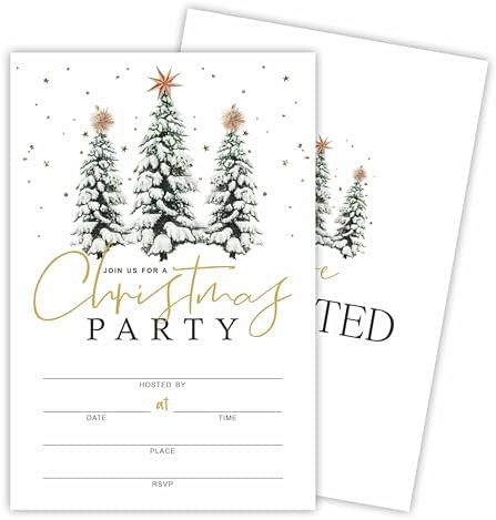 Christmas Party Invitation Cards with Snowy Pine and Star Design