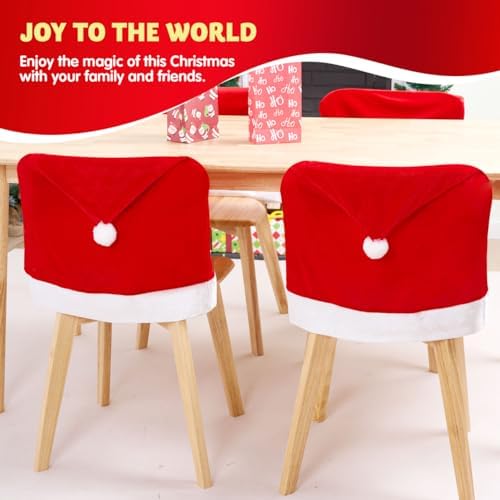 JOYIN 4 Pcs Christmas Chair Covers with Santa Hats 1