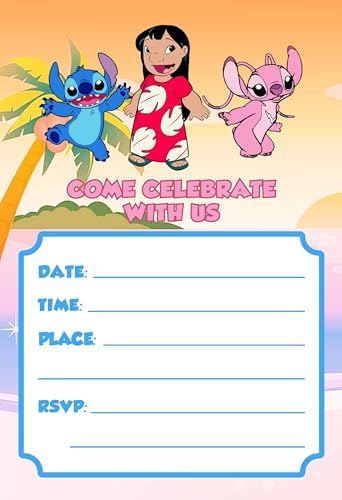 20 Pack Lilo Kids Fun Pink Birthday Invitations