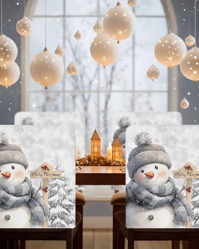 Christmas Chair Covers Set of 4 Snowman Slipcover for Dining Chairs