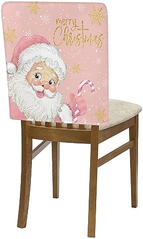 Pink Santa Christmas Chair Covers Set of 4 for Dining Room 1