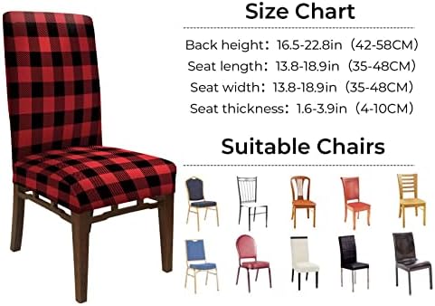 Whaline 4Pcs Red Black Plaid Dining Chair Covers with Elastic Stretch Fit
