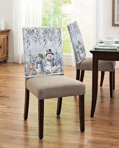 Christmas Chair Covers Set of 4 Snowman Pine Tree Decor