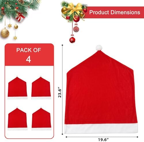 SATXTREM Christmas Chair Covers Set of 4 Red and White