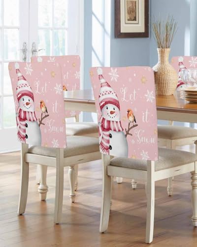 DecorLovee Pink Snowman Christmas Chair Back Cover 6 Pack