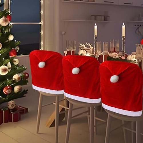 VADOO Christmas Chair Covers 6PCS Santa Hat with Silverware Holders