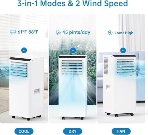 8000 BTU Portable AC 3-in-1 Cooling Dehumidifier Fan
