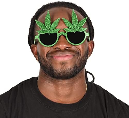 Beistle 3-Piece Glittered Weed Glasses Green 1