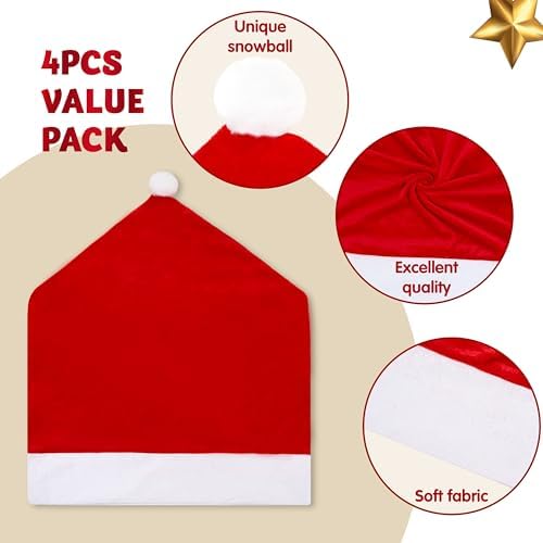 JOYIN 4 Pcs Christmas Chair Covers with Santa Hats 1