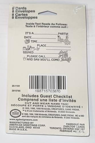 Pokemon 2000 Vintage Party Invitations 8-Pack