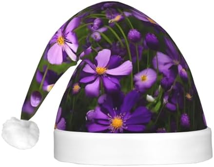 Purple Flowers Print Christmas LED Santa Hat for Festive Events