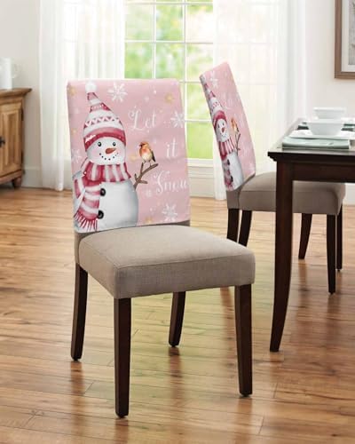 DecorLovee Pink Snowman Christmas Chair Back Cover 6 Pack