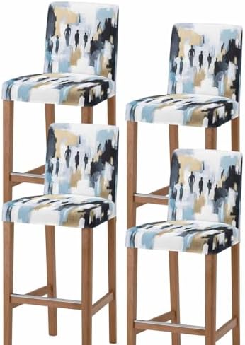 Modern Canvas Bar Stool Cover Set of 4 with Abstract Design