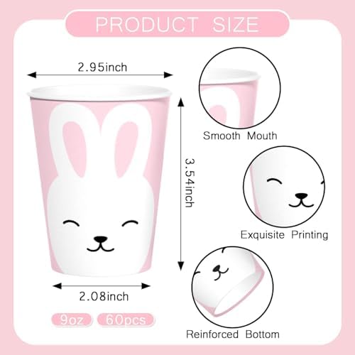 Vanulus 60 Pcs Easter Bunny 9oz Paper Cups for Parties and Events