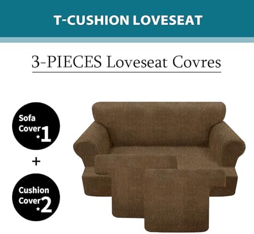3 Piece T Cushion Loveseat Slipcover Set Chocolate