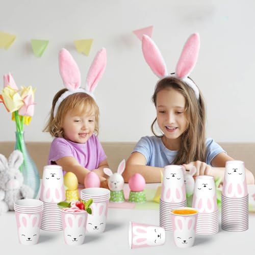 Vanulus 60 Pcs Easter Bunny 9oz Paper Cups for Parties and Events