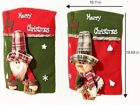 2 pcs Christmas Chair Covers with Fuzzy Santa and Snowman Design
