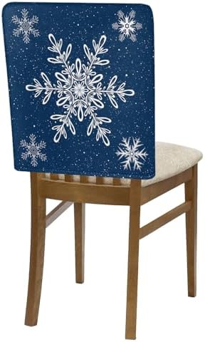 Navy Blue Snowflake Christmas Chair Back Covers 4 Pack 1