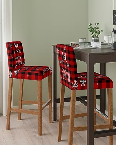 Christmas Snowflake Bar Stool Covers Set of 4 Red Black Plaid