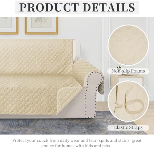 Ycosy Waterproof Quilted Sofa Cover for 3 Cushion Couch