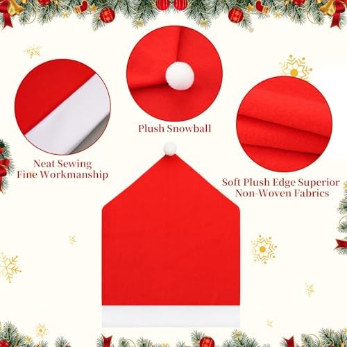 8 PCS Red Christmas Chair Covers with Santa Hat Design