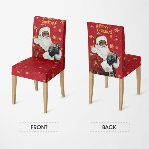 Horaldaily 4PCS Christmas Dining Chair Covers Black Santa Stretch Removable Washable Slipcover