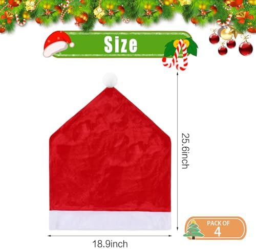 FOIMAS Christmas Chair Covers 4pcs Santa Hat Red