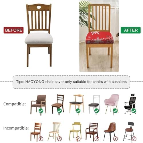 Christmas Dining Chair Seat Covers Set of 4 Stretch Washable