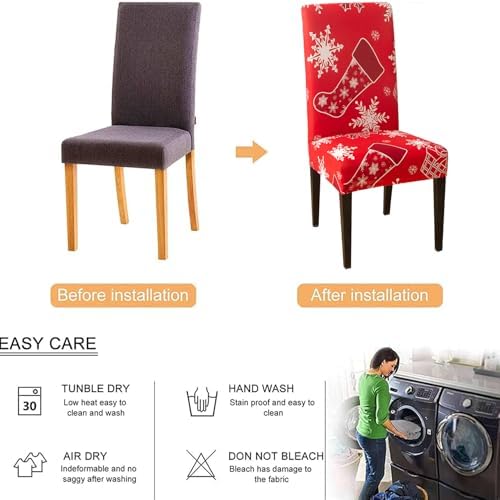 DLMWELL Christmas Stretch Chair Covers Set of 4 1