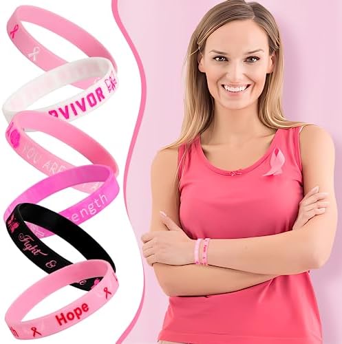 JUNEBRUSHS 42pcs Breast Cancer Awareness Silicone Wristbands