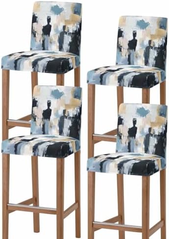 Abstract Oil Painting Bar Stool Covers Set of 4 Modern Canvas Art Slipcovers